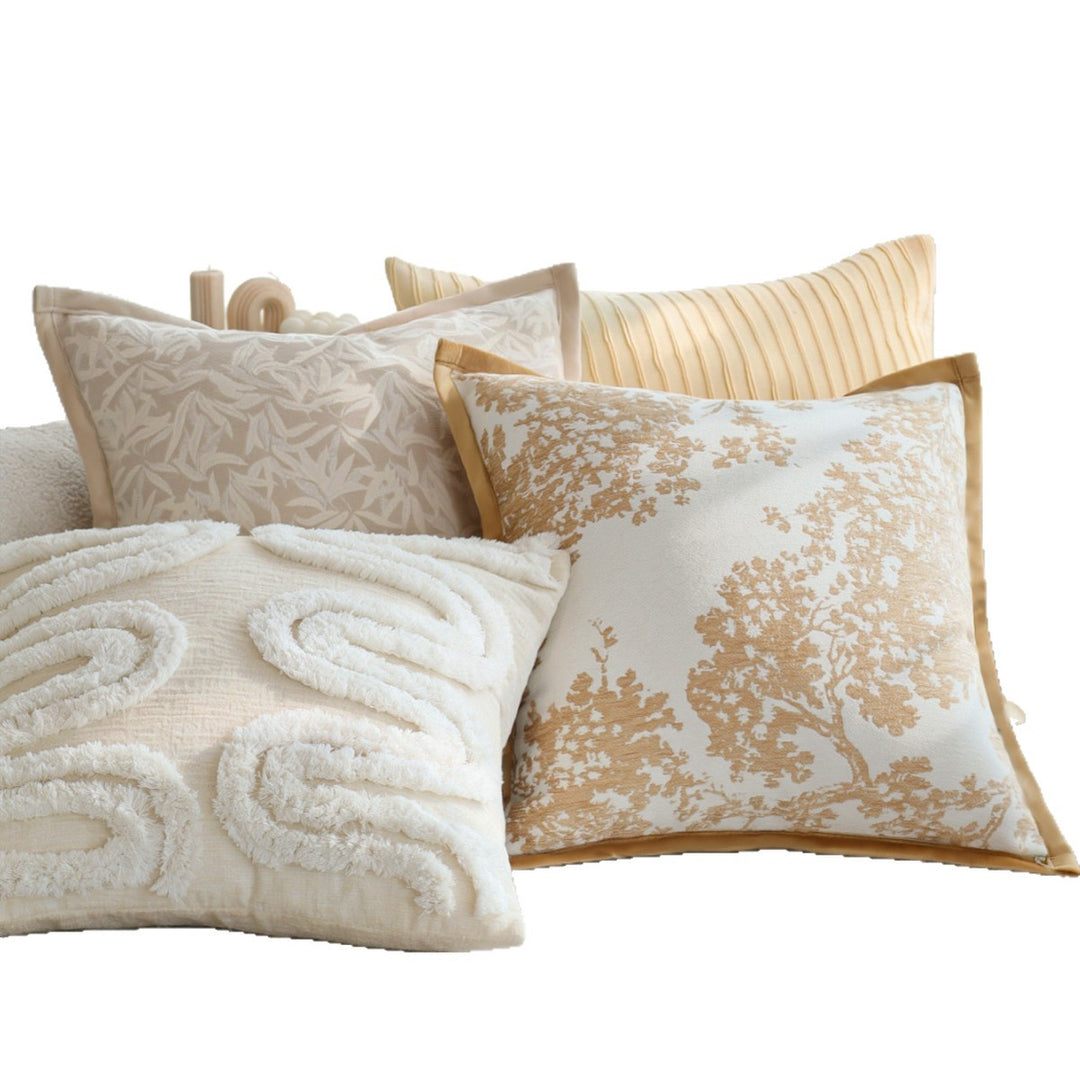Square decorative cushion cover with fine jacquard leaf relief, piped edge and easy-care cotton mix Bowlift