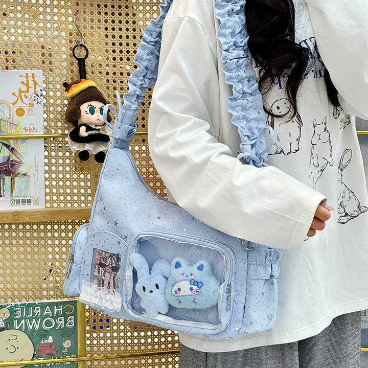 Star-Print Ruffle Strap Shoulder Bag Bowlift