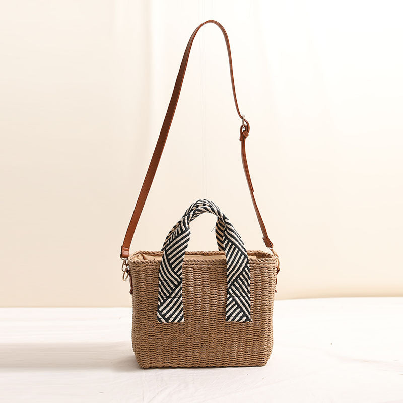 Woven natural material handbag with removable shoulder strap Bowlift