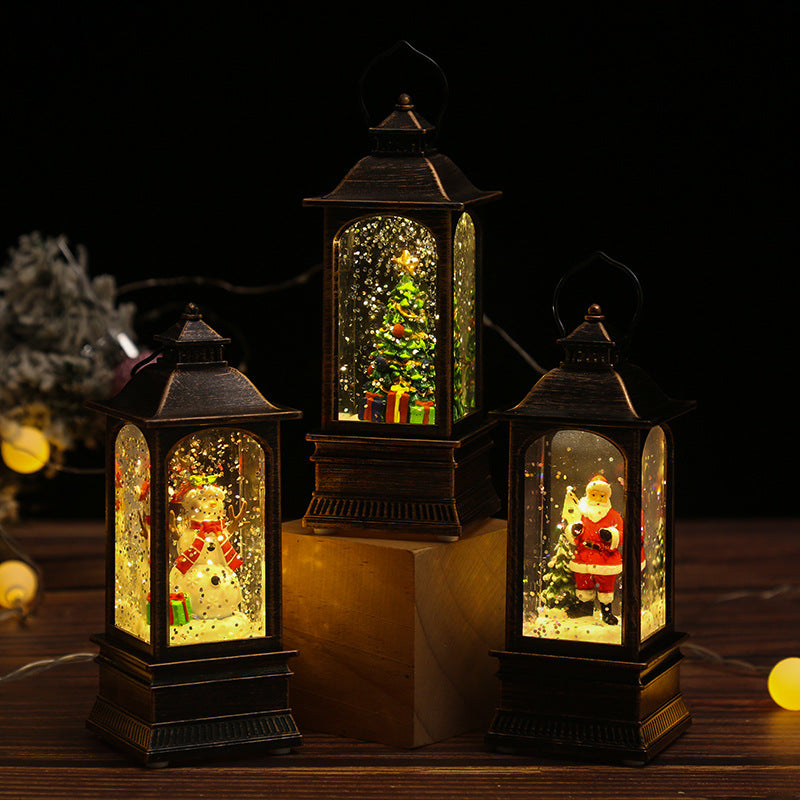 Nostalgic Christmas lantern with glowing snowman Bowlift