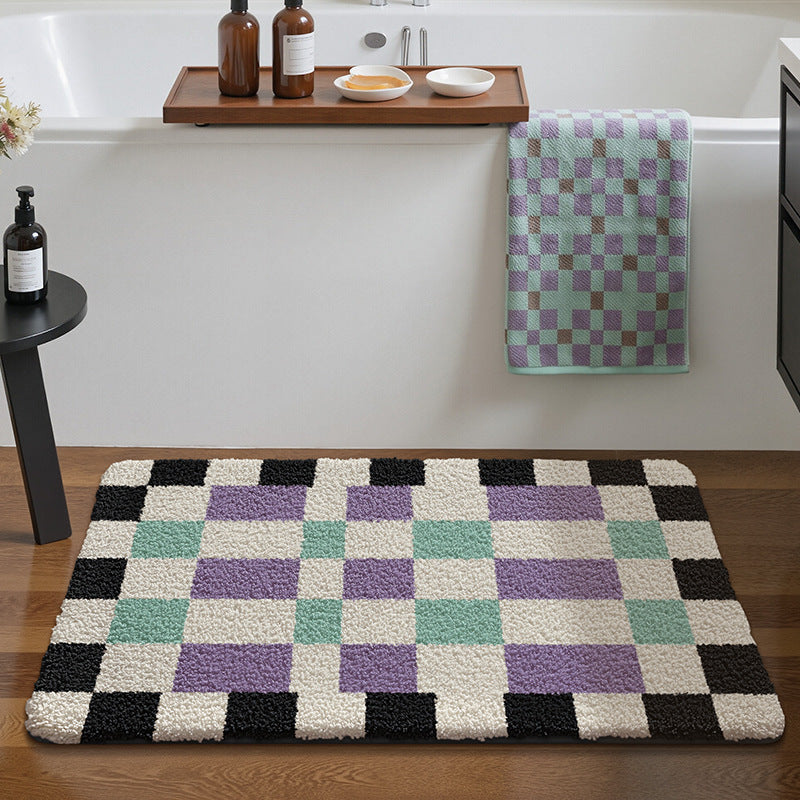 Soft Plush Checkered Bath Mat Bowlift