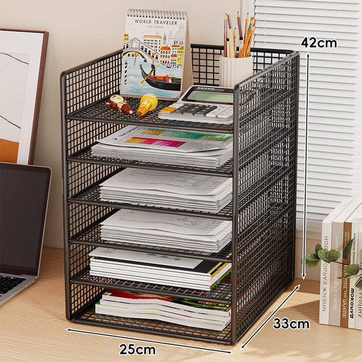 Ventilated Mesh Three-Tier Desktop Document and Magazine Organizer Rack