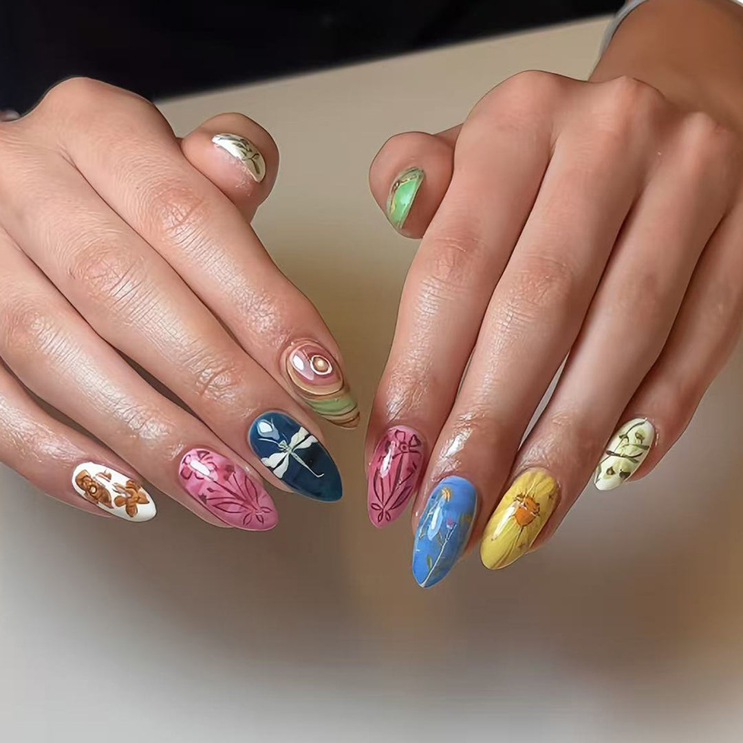Creative artificial nails with botanical motifs Bowlift