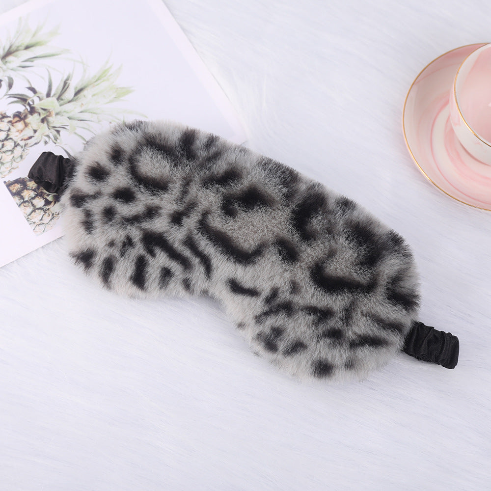 Women's luxury faux fur sleep mask with leopard print, extra soft padding and elastic comfort band Bowlift