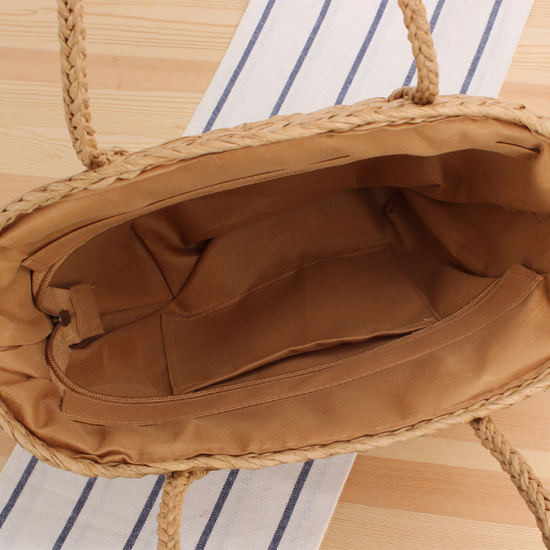 Braided Beach Bag Made of Natural Bast with Sturdy Handles Bowlift