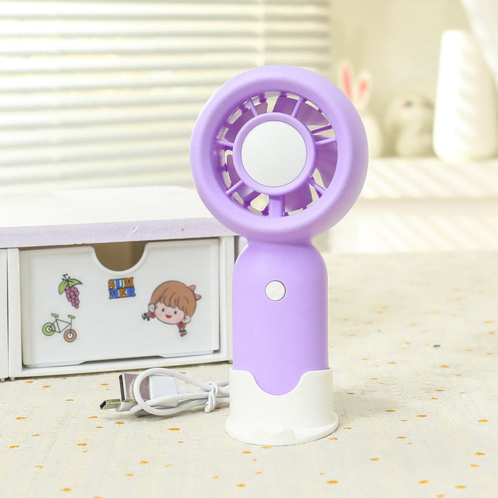 Unisex nan compact rechargeable handheld fan with stand and child-friendly bear motif Bowlift