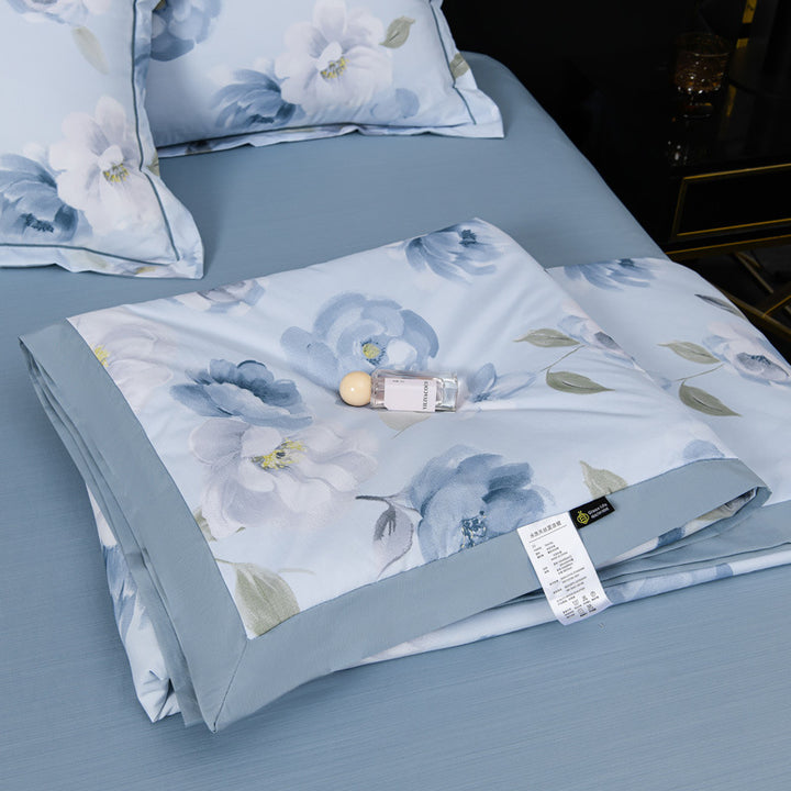 Floral Cotton Sateen Duvet Cover Set With Piped Border And Matching Pillow Shams