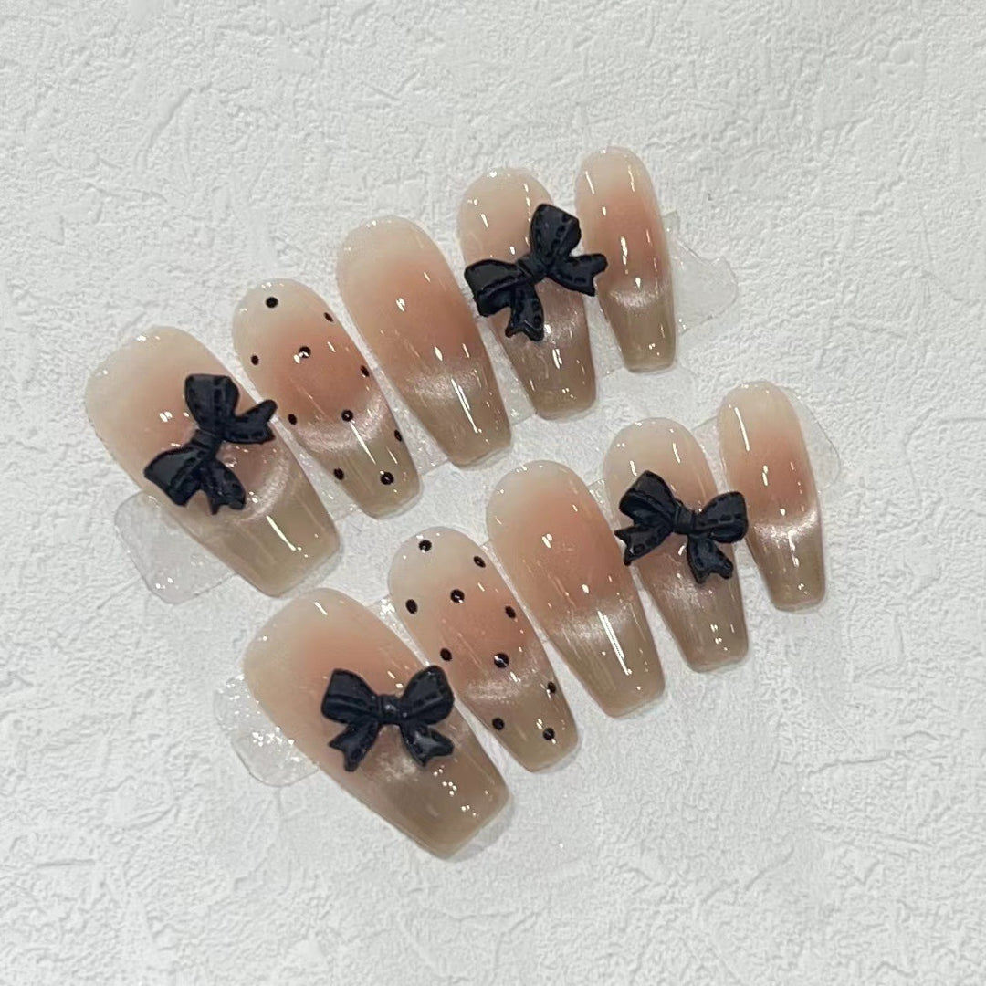 Stylish Long Press-On Nail Set with Bow Accents Bowlift