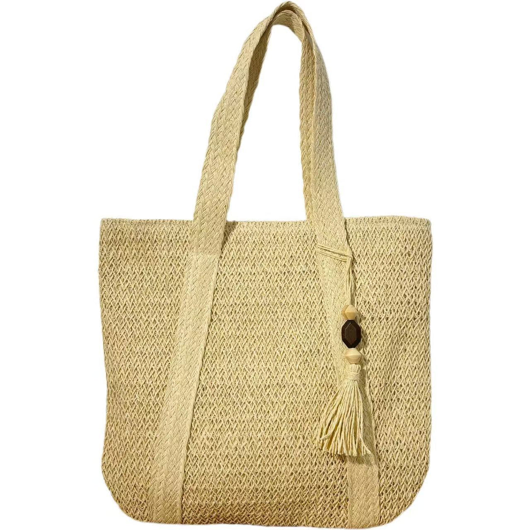 Handbag Made of Natural, Handwoven Straw with Elegant Fringe Bowlift