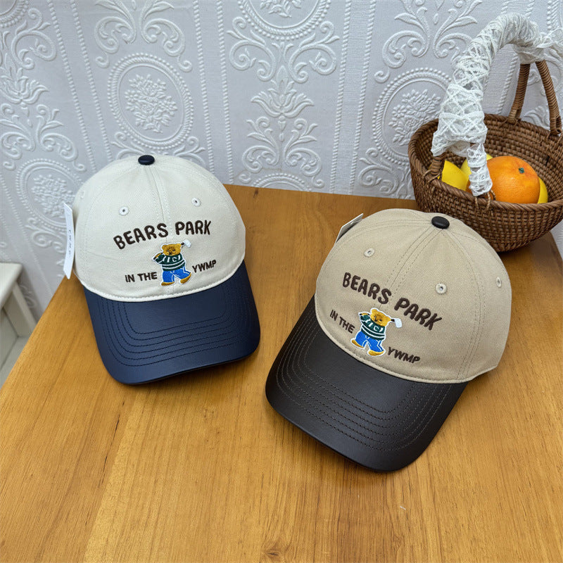 Unisex Embroidered Playful Bear-Themed Cap Bowlift