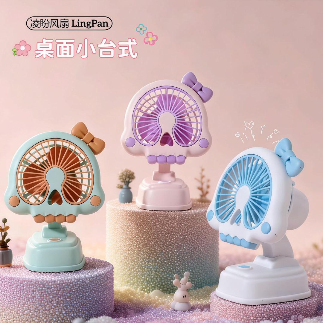 Ladies Portable Hand Fan in Skulls Design Bowlift
