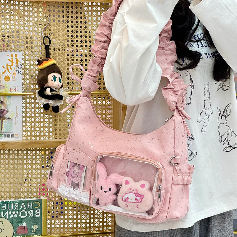 Star-Print Ruffle Strap Shoulder Bag Bowlift