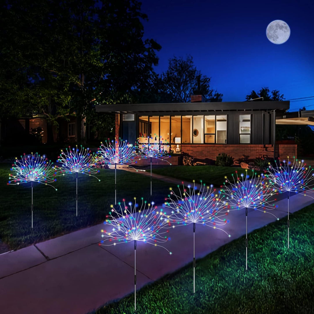 Solar-Powered Fiber-Optic Dandelion Garden Stake Lights With Waterproof LED Fireworks Effect Bowlift