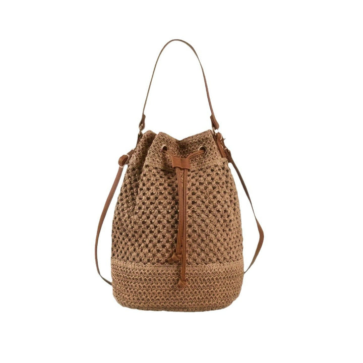 Elegant Handbag Made of Braided Natural Material with Stylish Drawstring Closure Bowlift