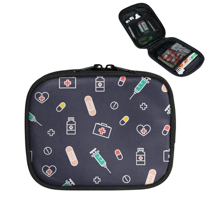 Compact Medical Organizer Pouch with Mesh Compartments and Dual-Zip Bowlift