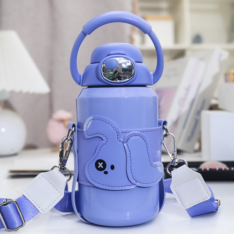 Insulated drinking bottle with cute animal design and practical carrying strap Bowlift