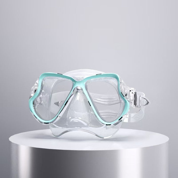 Diving mask with ergonomic design and a flexible snorkel Bowlift