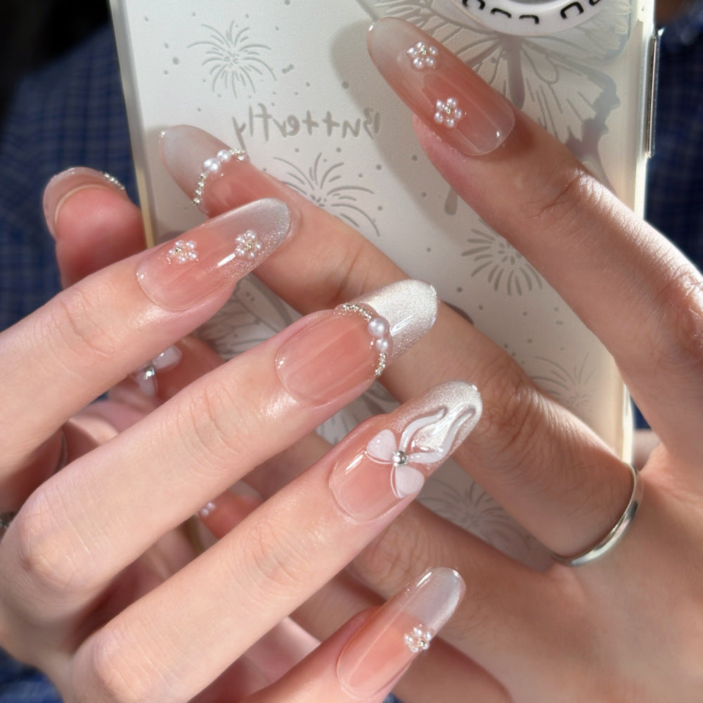 Decorative Long Stiletto Press-On Nails with Silver Accents Bowlift