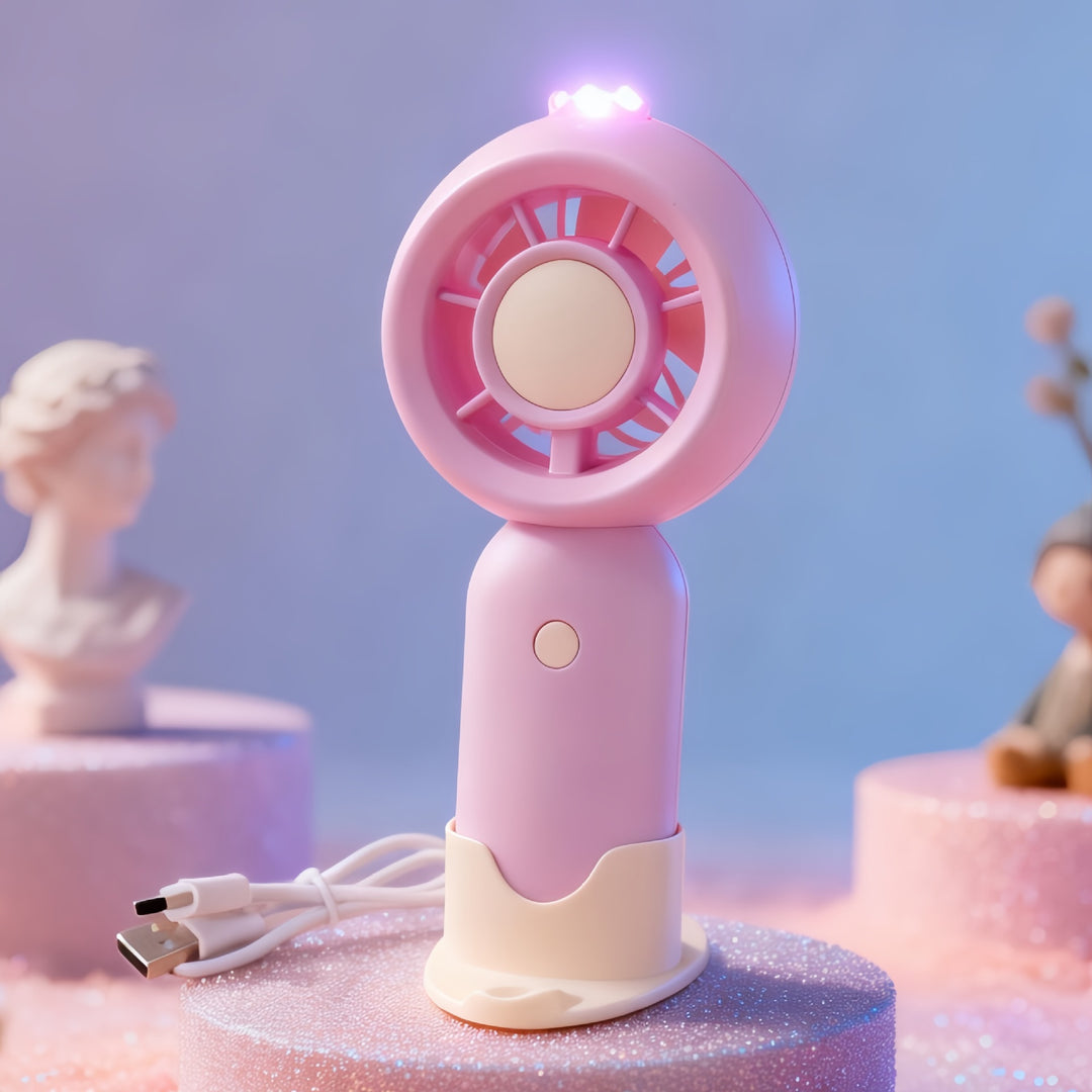 Portable Mini Fan with LED Lighting and USB Charging Function Bowlift