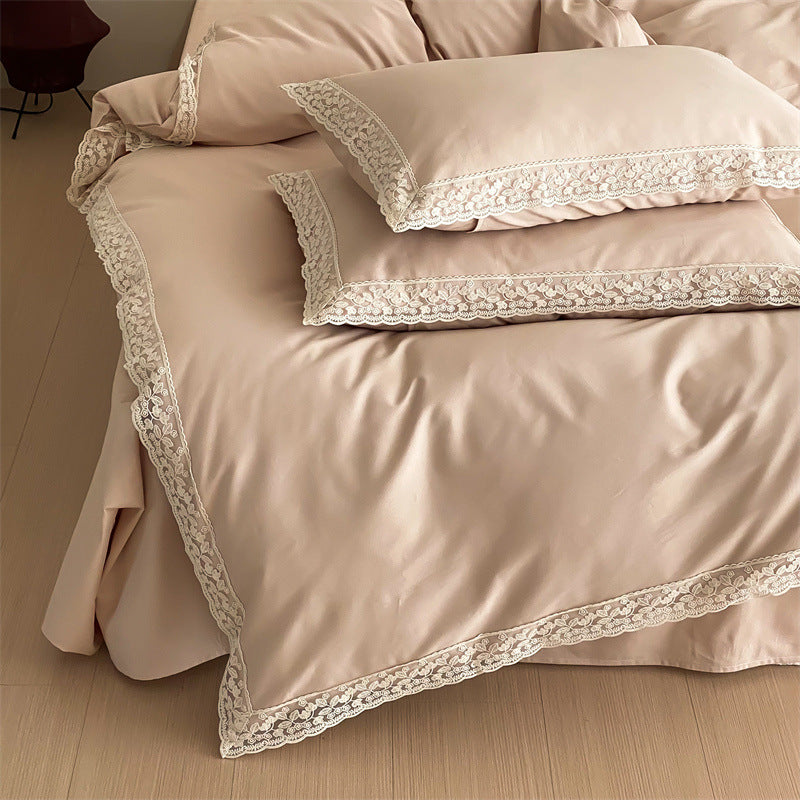 Luxurious satin bedding set with fine lace trim
