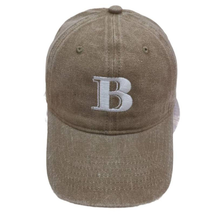 Women's Distressed Cotton Baseball Cap with Letter Embroidery Bowlift