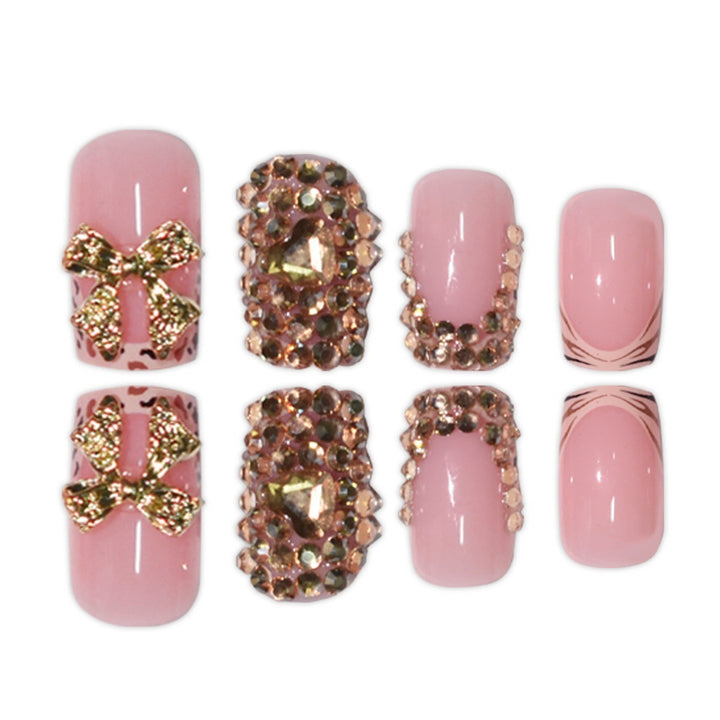 Artistic Rhinestone-Embedded Press-On Nails Bowlift