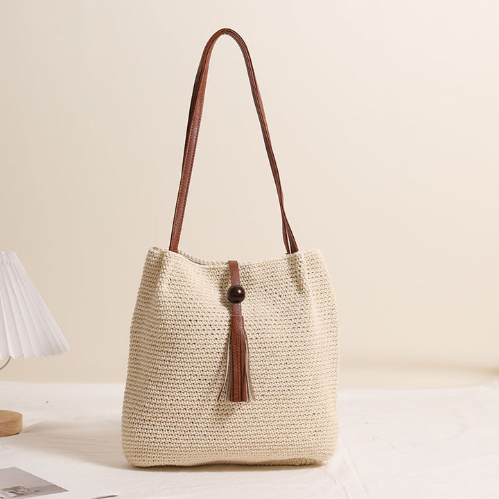 Hand-crocheted shoulder bag with leather details Bowlift