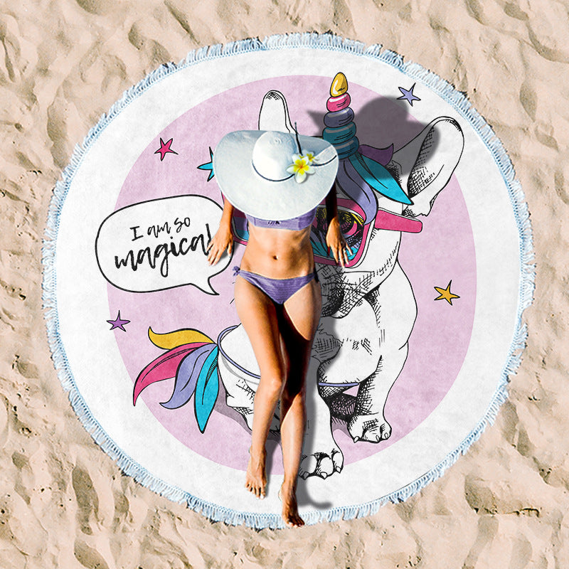 Round beach towel with floral fringe pattern Bowlift