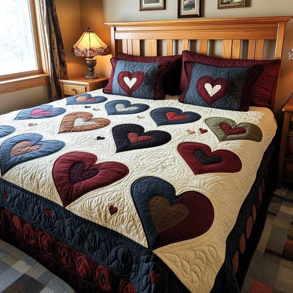 Quilted Ocean Wave Microfiber Comforter Set With Matching Shams And Plush Hypoallergenic Fill