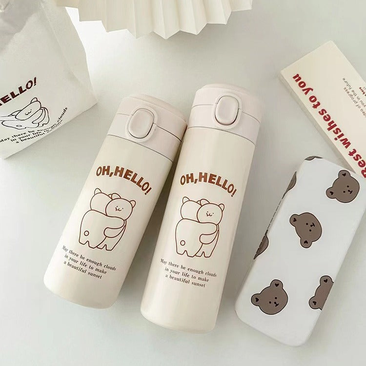 Women Insulated Water Bottle with Cute Bear Design Bowlift