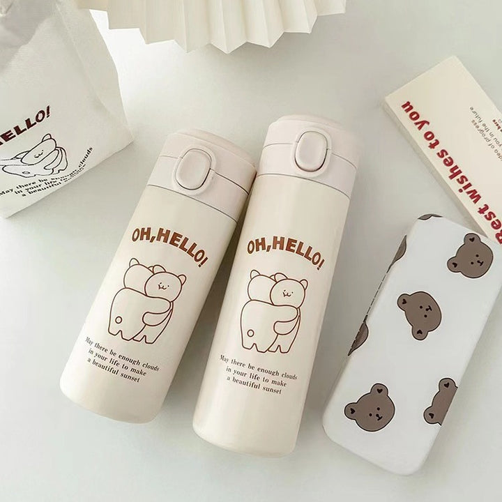 Women Insulated Water Bottle with Cute Bear Design Bowlift