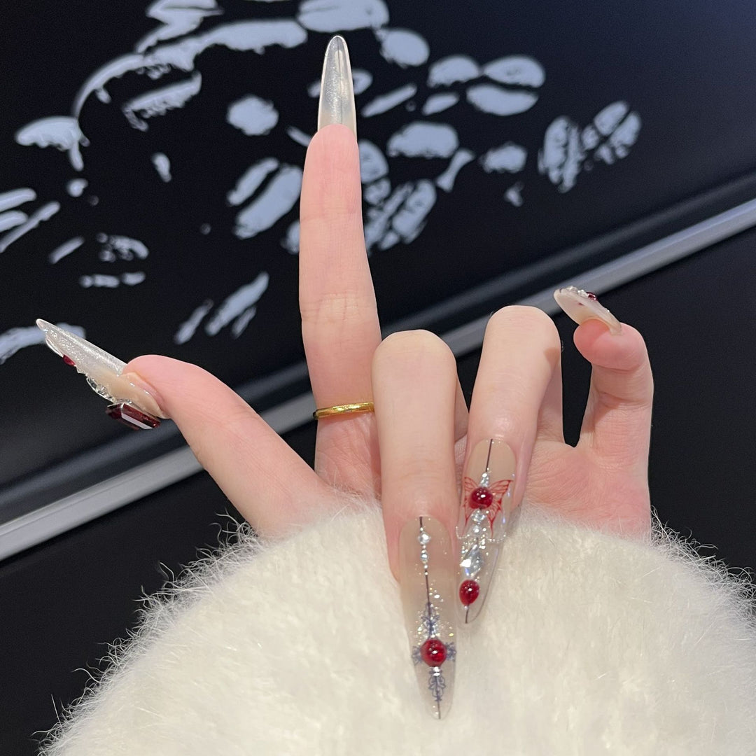 Artistic Floral Embellished Press-On Nail Set Bowlift