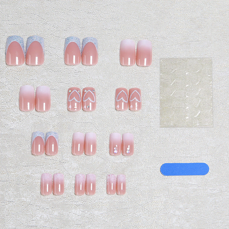 Artificial nail set with sparkling heart and glitter motifs Bowlift