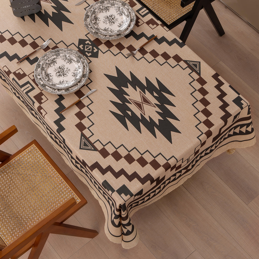 Rectangular tablecloth in linen look with pompom tassels Bowlift