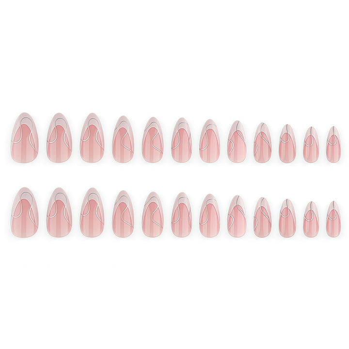 Artificial nails with elegant French design and curved accents Bowlift