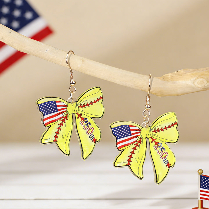 Ladies nan statement earrings with bow shape and American flag pendant Bowlift