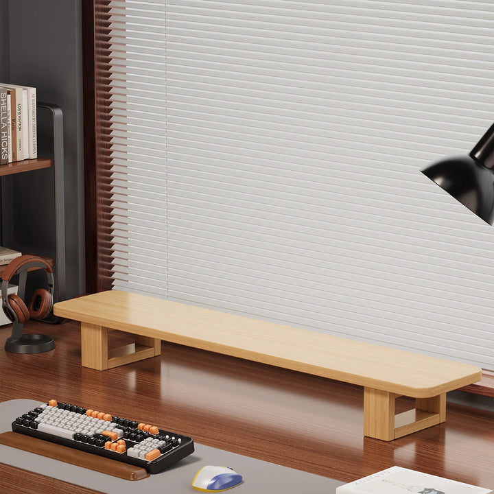 Modern Wooden Monitor Stand with Cable Management Bowlift