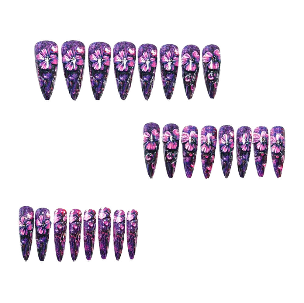 Artificial nails with luxurious floral design and glitter effects Bowlift