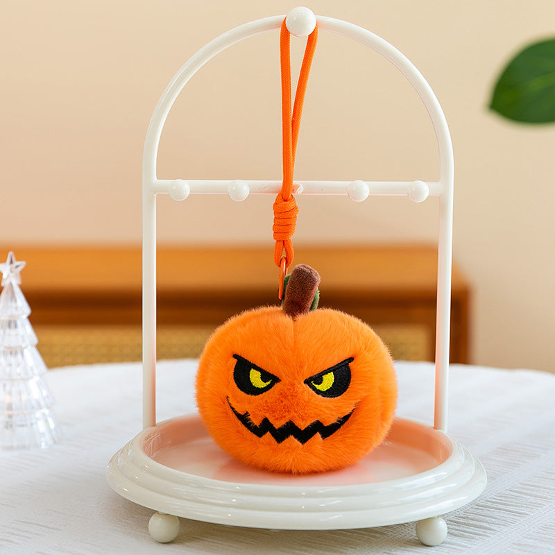 Plush pumpkin keychain with key ring and carabiner