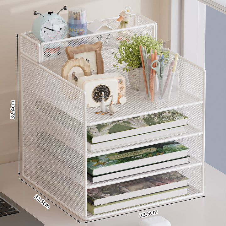 Multi-Tiered Mesh Desktop Organizer with Document Holders Bowlift