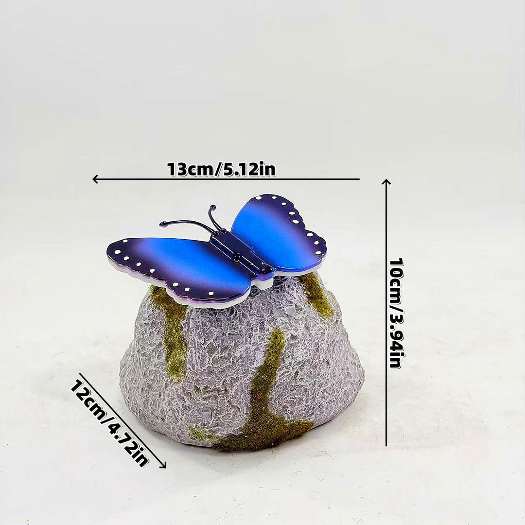 Decorative Solar-Powered Butterfly Perched Stone LED Garden Accent Bowlift