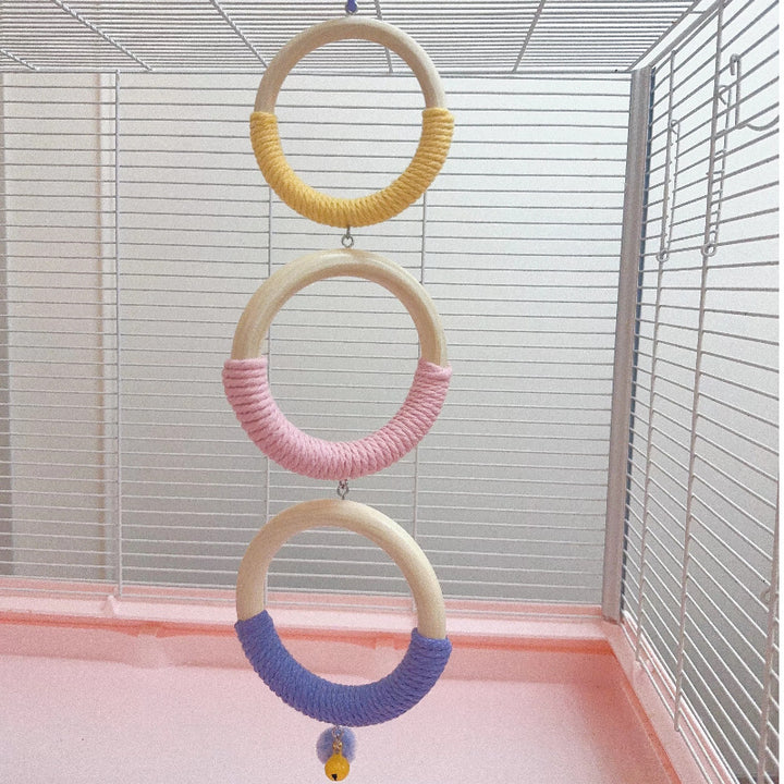 Hanging Rope-Wrapped Wooden Ring Chew and Perch Bird Toy Bowlift