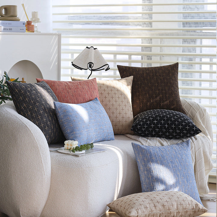 Square cushion cover in Scandinavian minimal style with woven cross pattern and natural linen look Bowlift