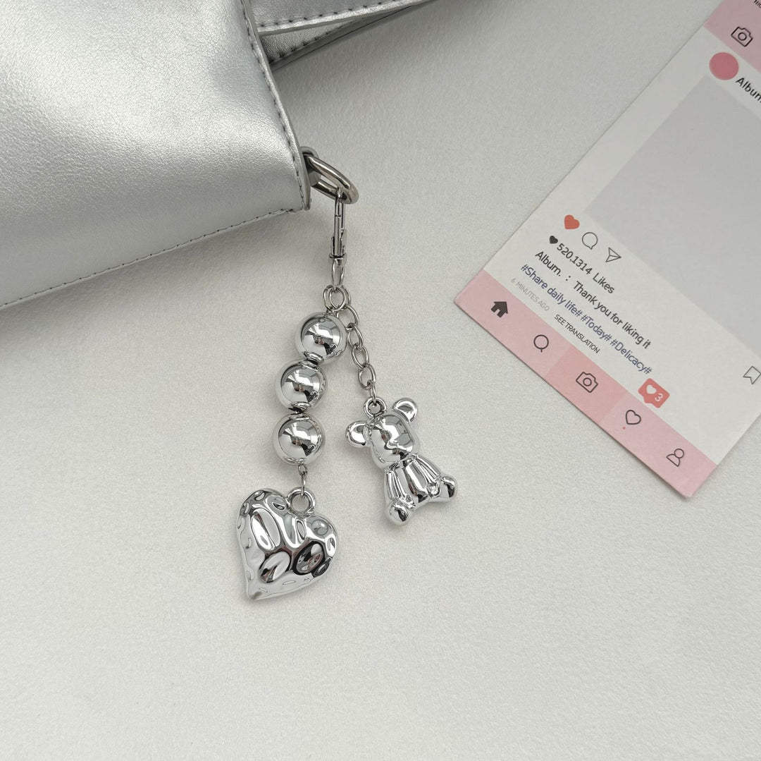 Playful Bear and Heart Charm Keychain Bowlift