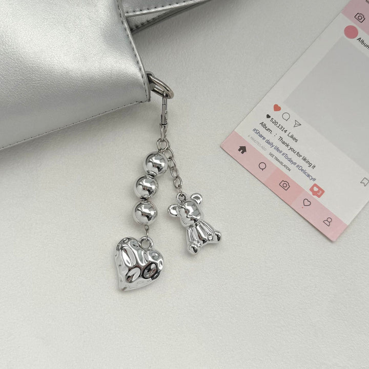 Playful Bear and Heart Charm Keychain Bowlift