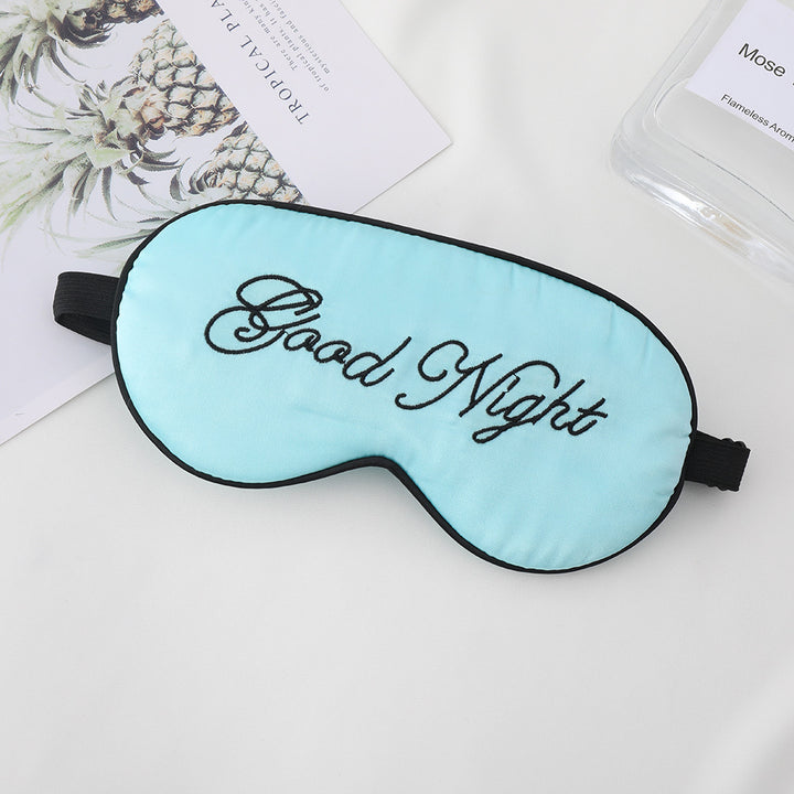 Unisex embroidered contoured sleep mask with decorative text embroidery and adjustable elastic band Bowlift