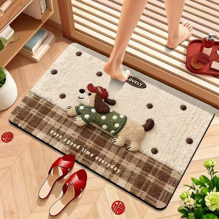 Cute Puppy-Themed Plush Bath Mat Bowlift
