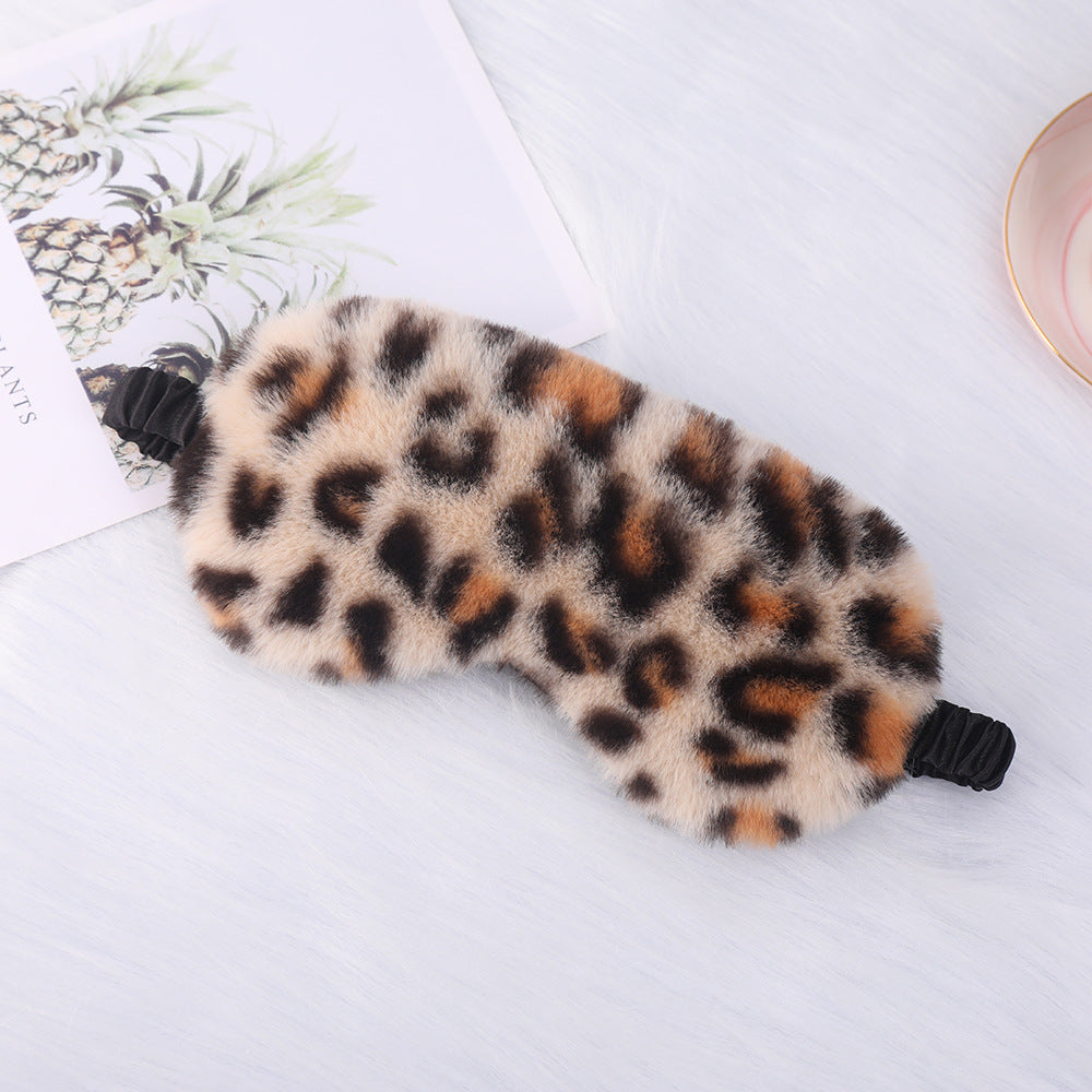 Women's luxury faux fur sleep mask with leopard print, extra soft padding and elastic comfort band Bowlift