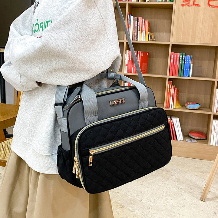 Quilted Multi-Pocket Diaper Tote Bowlift