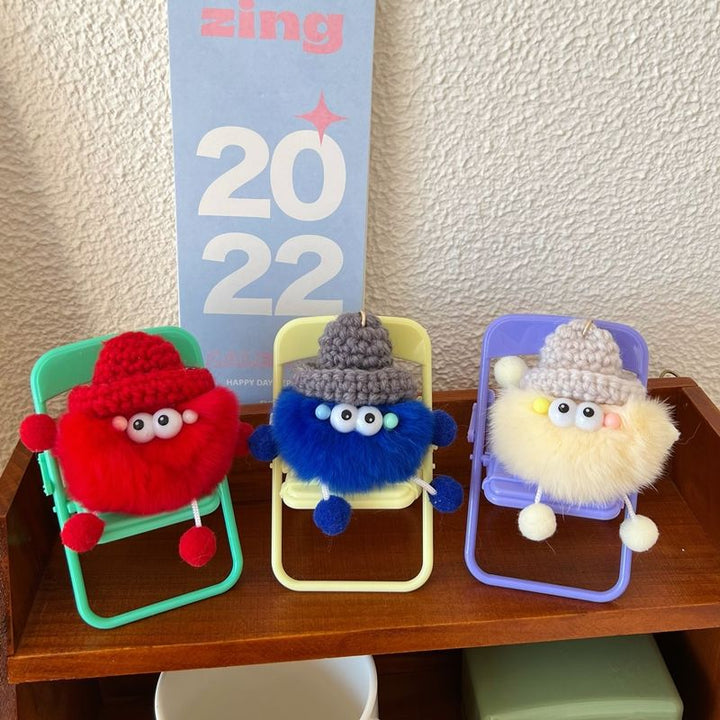 Playful Fuzzy Character Keychain Bowlift